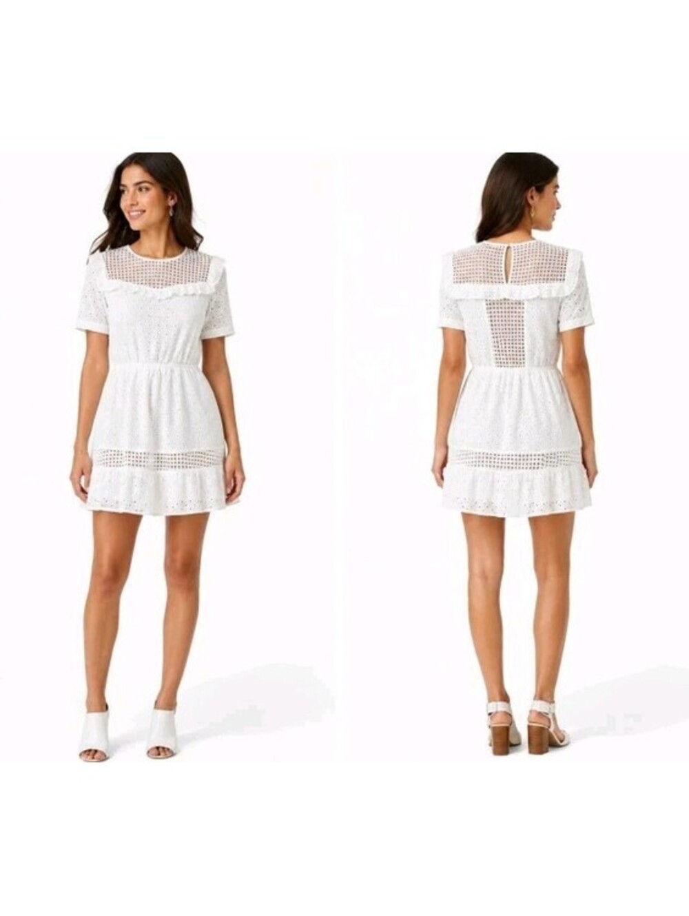 Rebecca Minkoff White Angles Lace Size 6 Eyelet Babydoll Mini Dress Womens #C